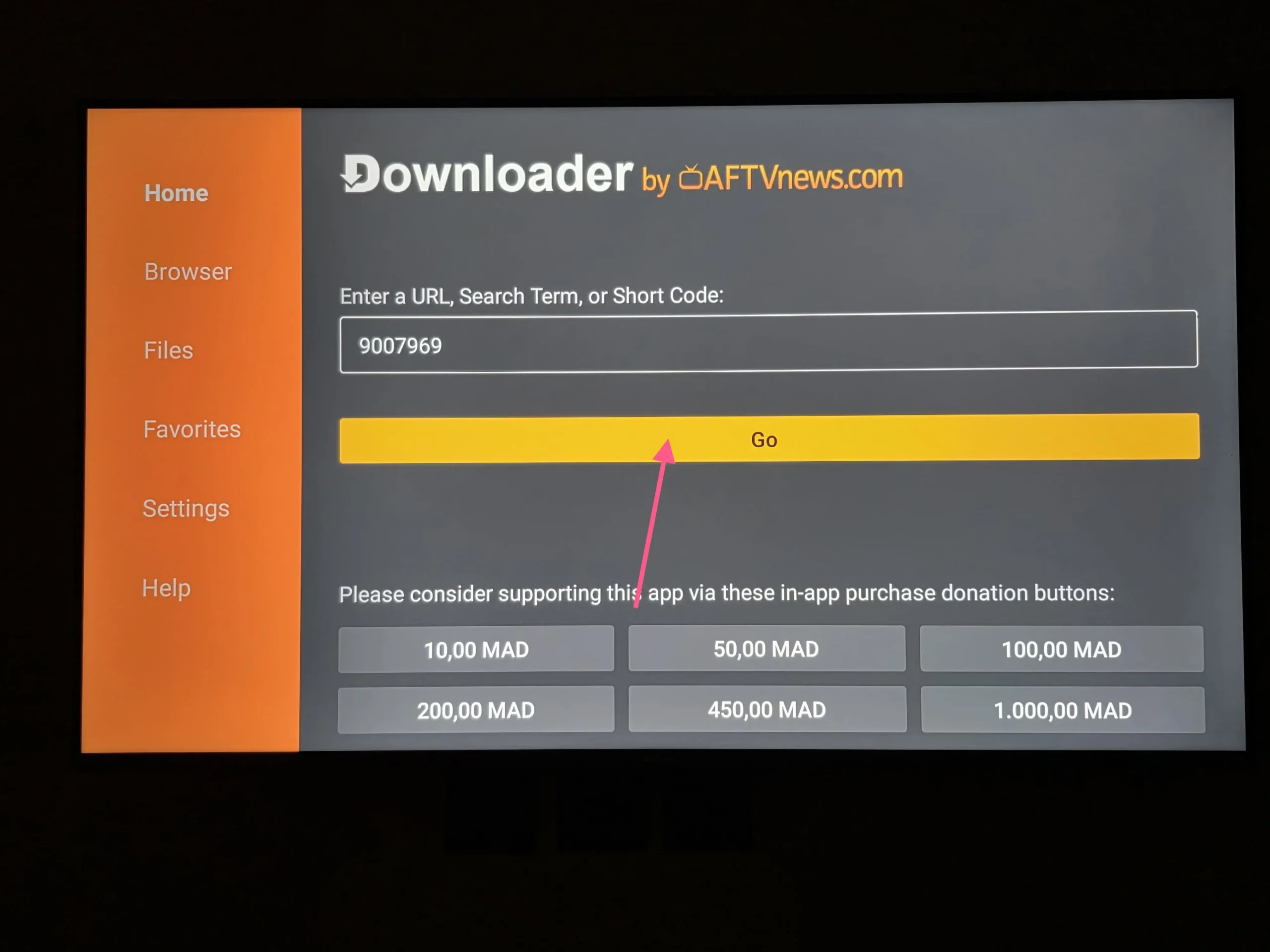 Saisie du code Downloader 347824 sur Fire Stick