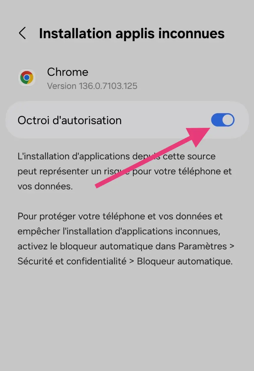 Activer l'autorisation d'installation Chrome pour IRON TV MAX