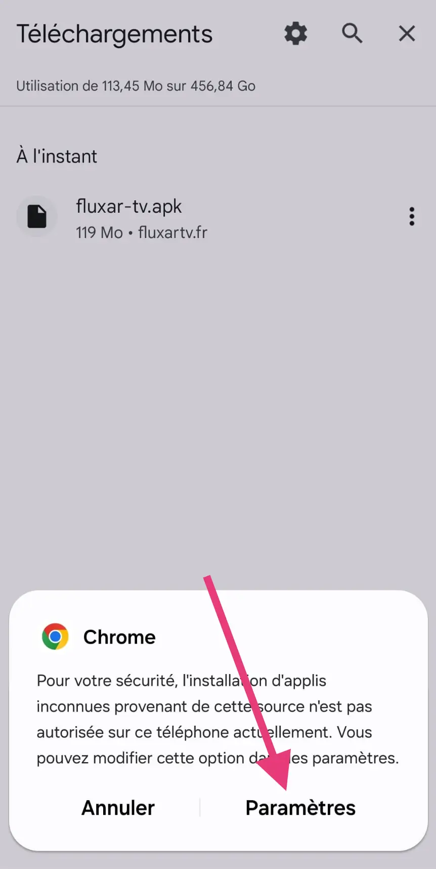 Autoriser l'installation IRON TV MAX depuis Chrome sur Android